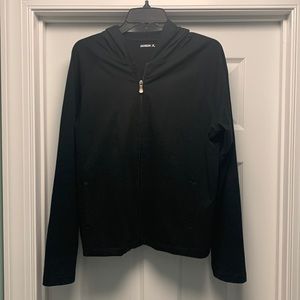 DANSKIN Sz L black hooded jacket slit front pockets